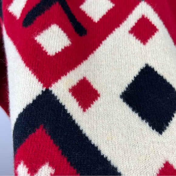 David Jones 100% Lambswool Knit Sweater Jumper Red Argyle Vintage Style L/XL - Picture 8 of 12